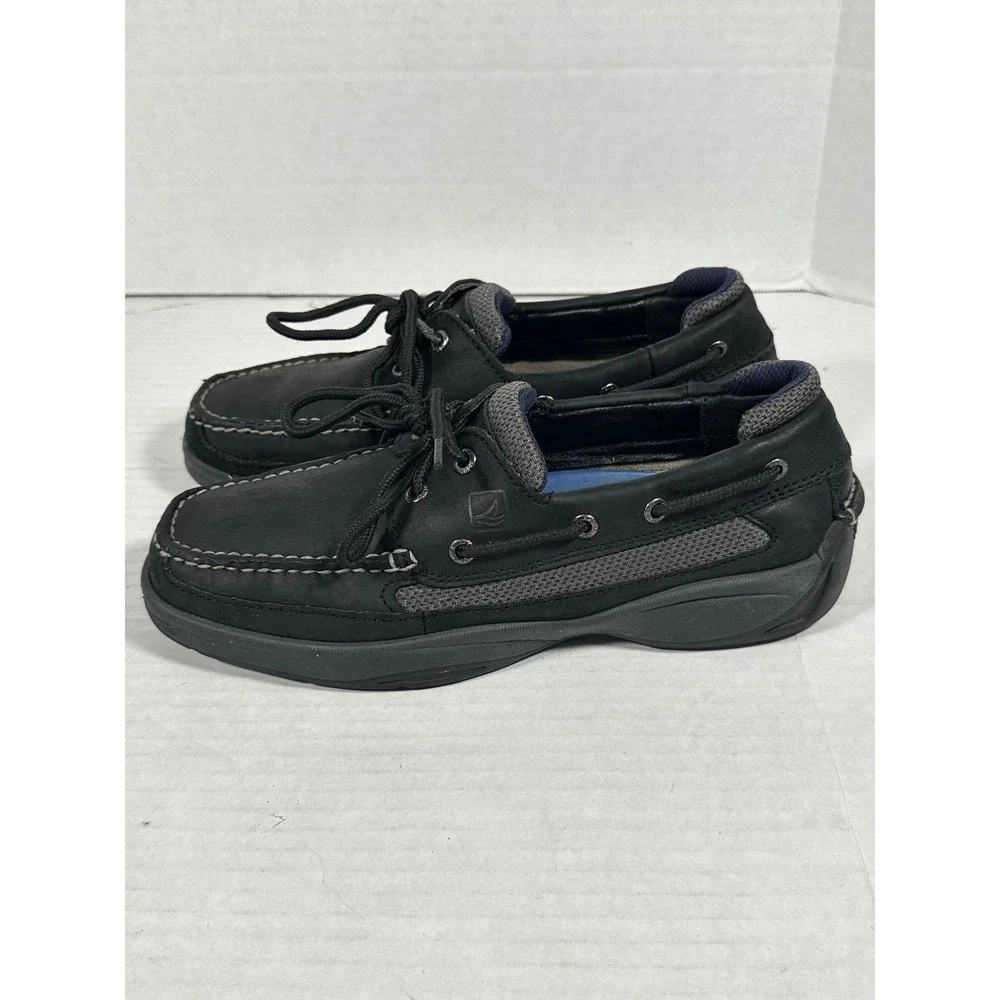 Sperry Top-Sider Mens Black Leather‎ Boat Shoes 0773507 Size 8M Mesh Panels
